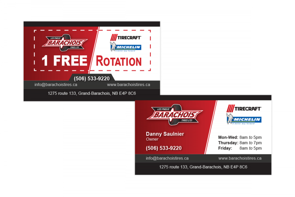 Les Pneus Barachois Tires Ltd. - Business Card Les Pneus Barachois Tires Ltd. - Business Card